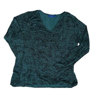 Apt 9 Green & Black Knit Faux Wrap Long Sleeve Shirt Sz XL